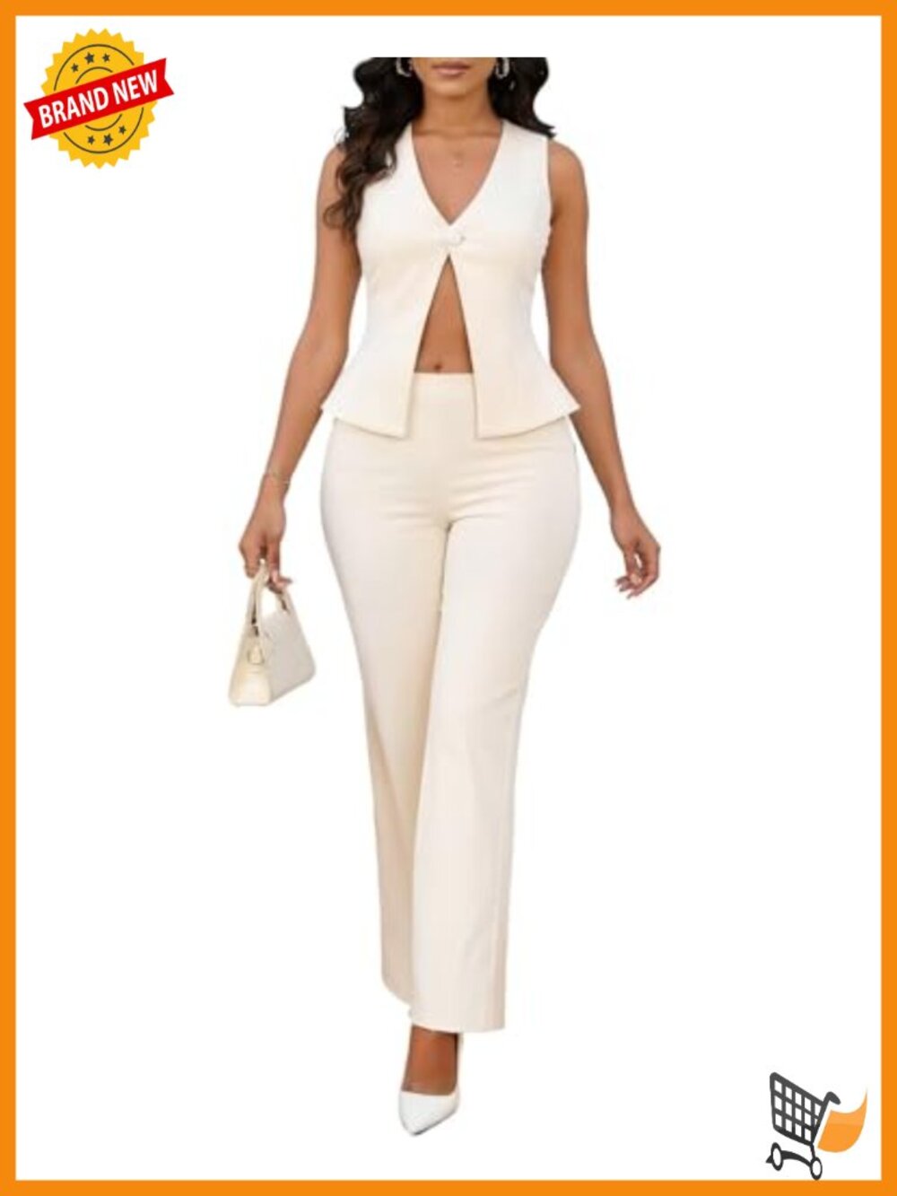 2 Piece Pant Suit Backless Vest Blazer and Straight Leg Pantsuit Set Business